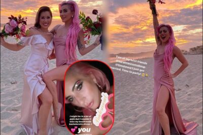 Lady Gaga is a vision in pink gown and matching tresses at her longtime makeup artist’s beautiful beach wedding: ‘Time to party!’ vt